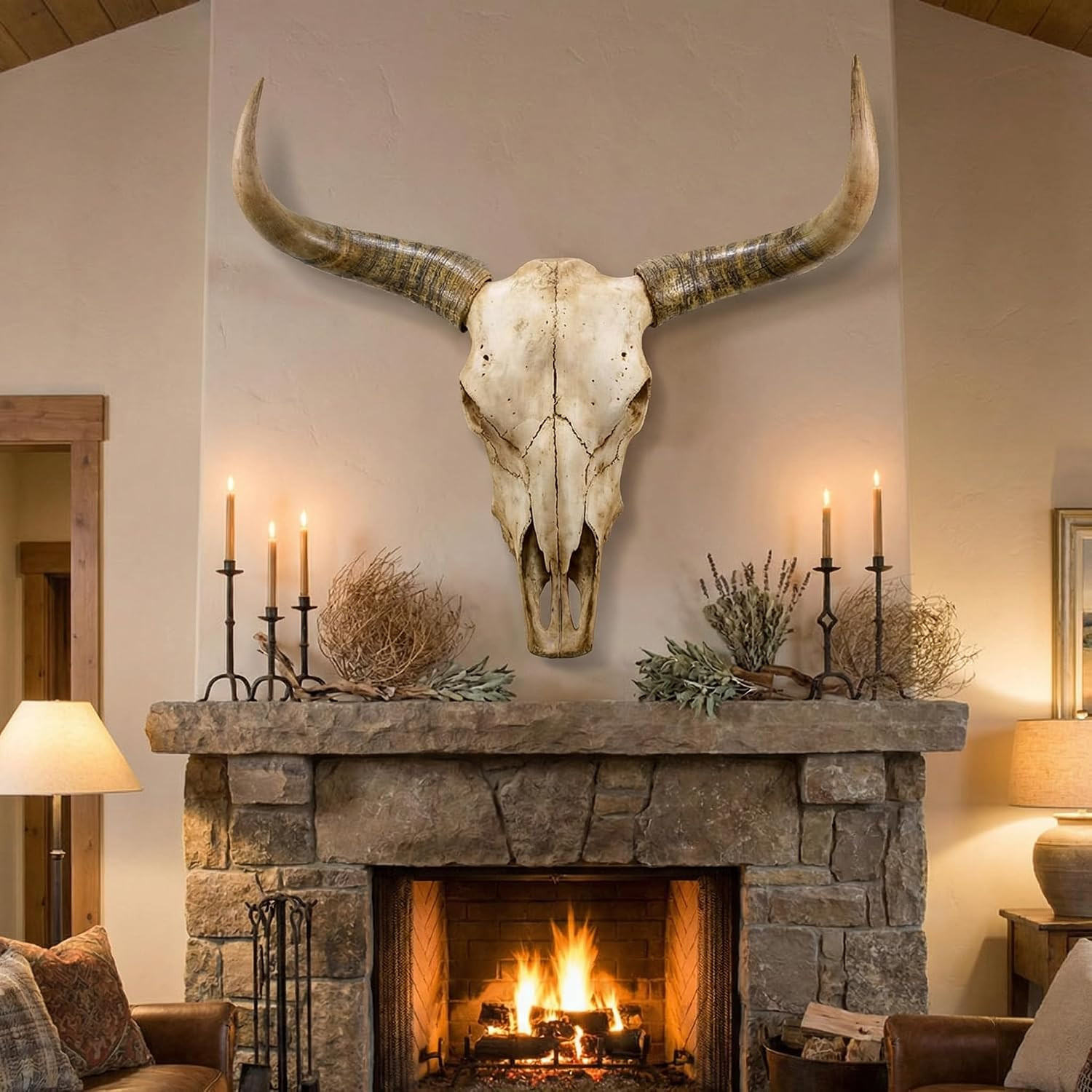 70In Longhorn Wall Decor, Extra Large Authentic Croissant，Cow Skull Wall Decor，C