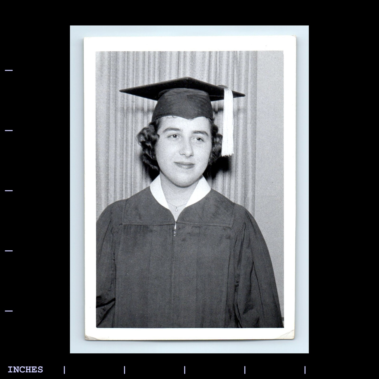 Old Vintage Photo WOMAN GRADUATION CAP AND GOWN SOLO CANDID PORTRAIT