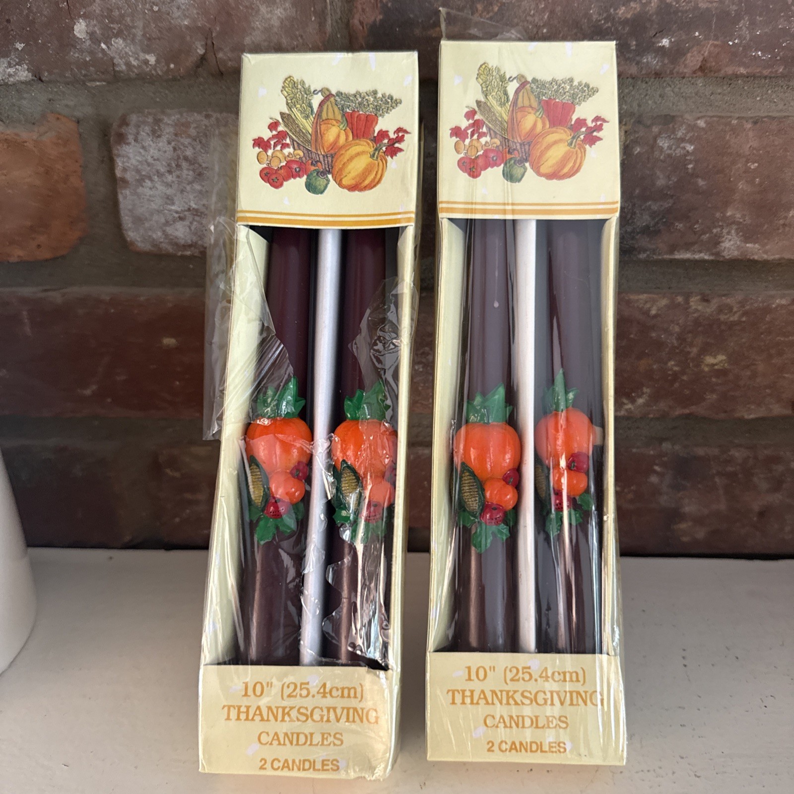 Vintage 10 Inch Thanksgiving Harvest Candle Set Of 2- Two Boxes 4 Candles Total