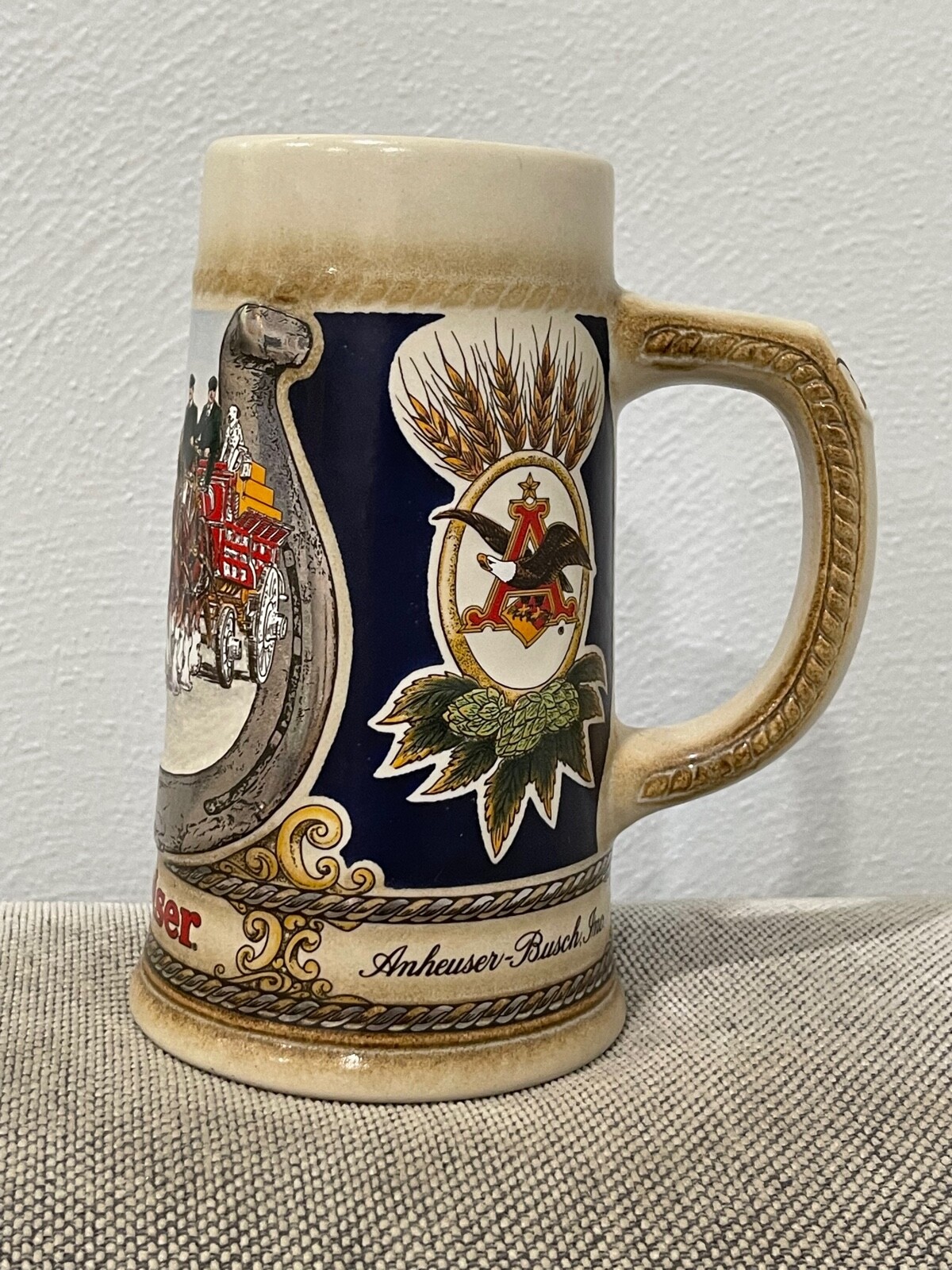 Vtg Staffel Stoneware W Germany Anheuser Busch Beer Stein Clydesdales Horseshoe
