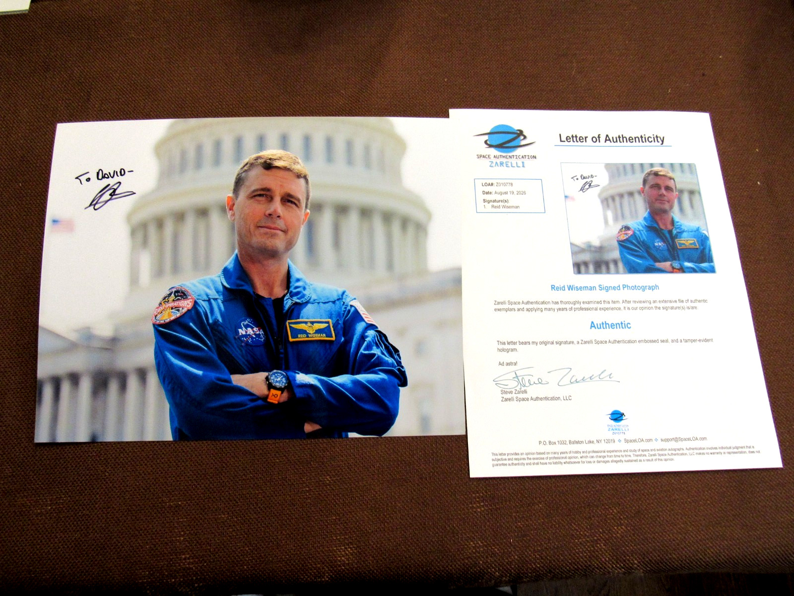 REID WISEMAN ARTEMIS II NASA ASTRONAUT SIGNED AUTO 10 X 8 PHOTO ZARELLI BEAUTY