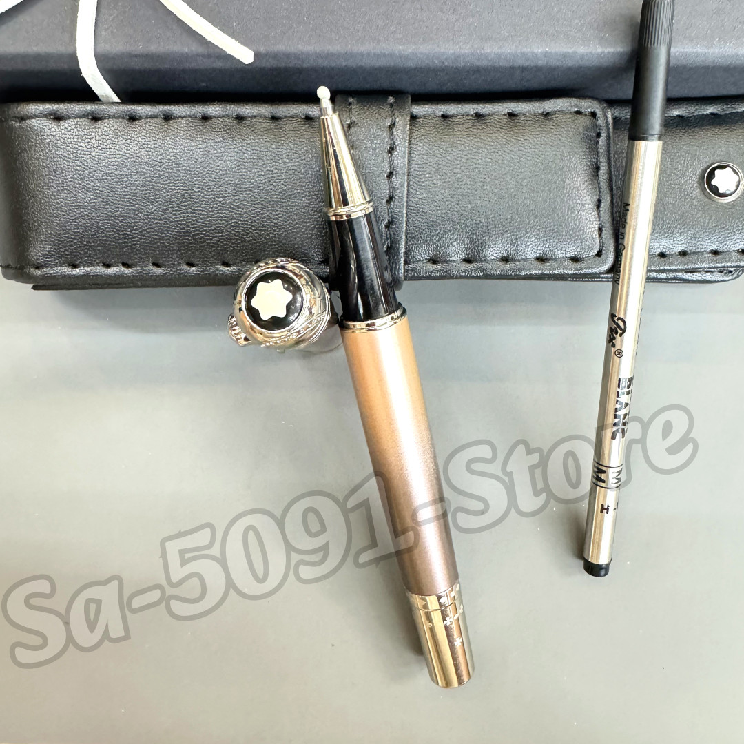 MONTBLANC Rollerball Pen Champagne Rose Gold Silver Trim Pen w/ Pouch & Refill