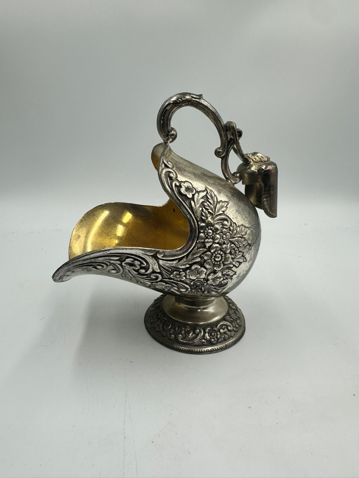 Vintage Silverplate Sugar Bowl Gold Wash Interior Ornate Floral w Scoop Vintage Silverplate Sugar Bowl Gold Wash Interior Ornate Floral w Scoop