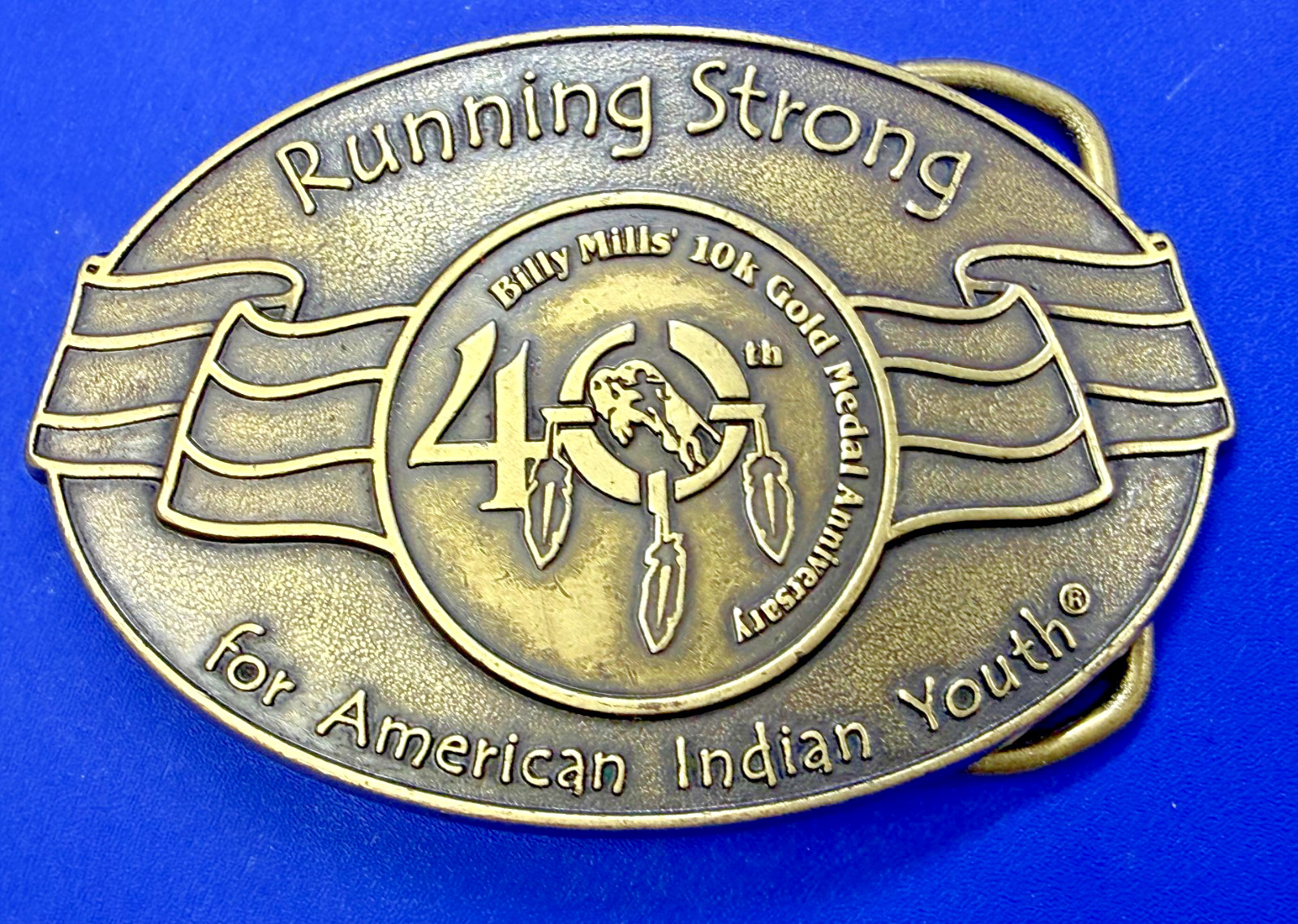 Running Strong for American Indian Youth Billy Mills 10K Gold Medal Belt Buckle