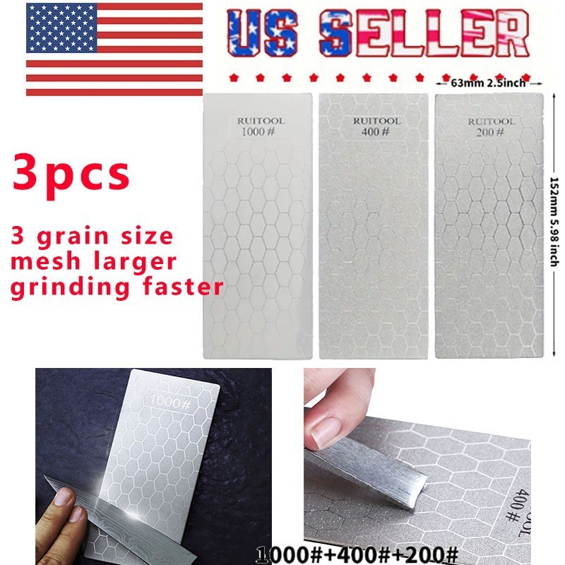 3PCS Diamond Knife Sharpening Plate Honing Bench Stone Kit Lot 200 400 1000 Grit 3PCS Diamond Knife Sharpening Plate Honing Bench Stone Kit Lot 200 400 1000 Grit