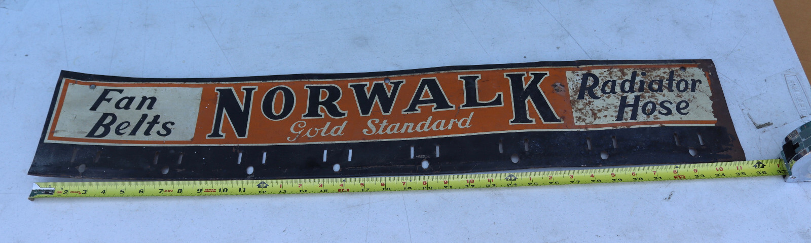 Rare Vintage Norwalk Gold Standard Tires Car Store Fan Belts Radiator Metal Sign