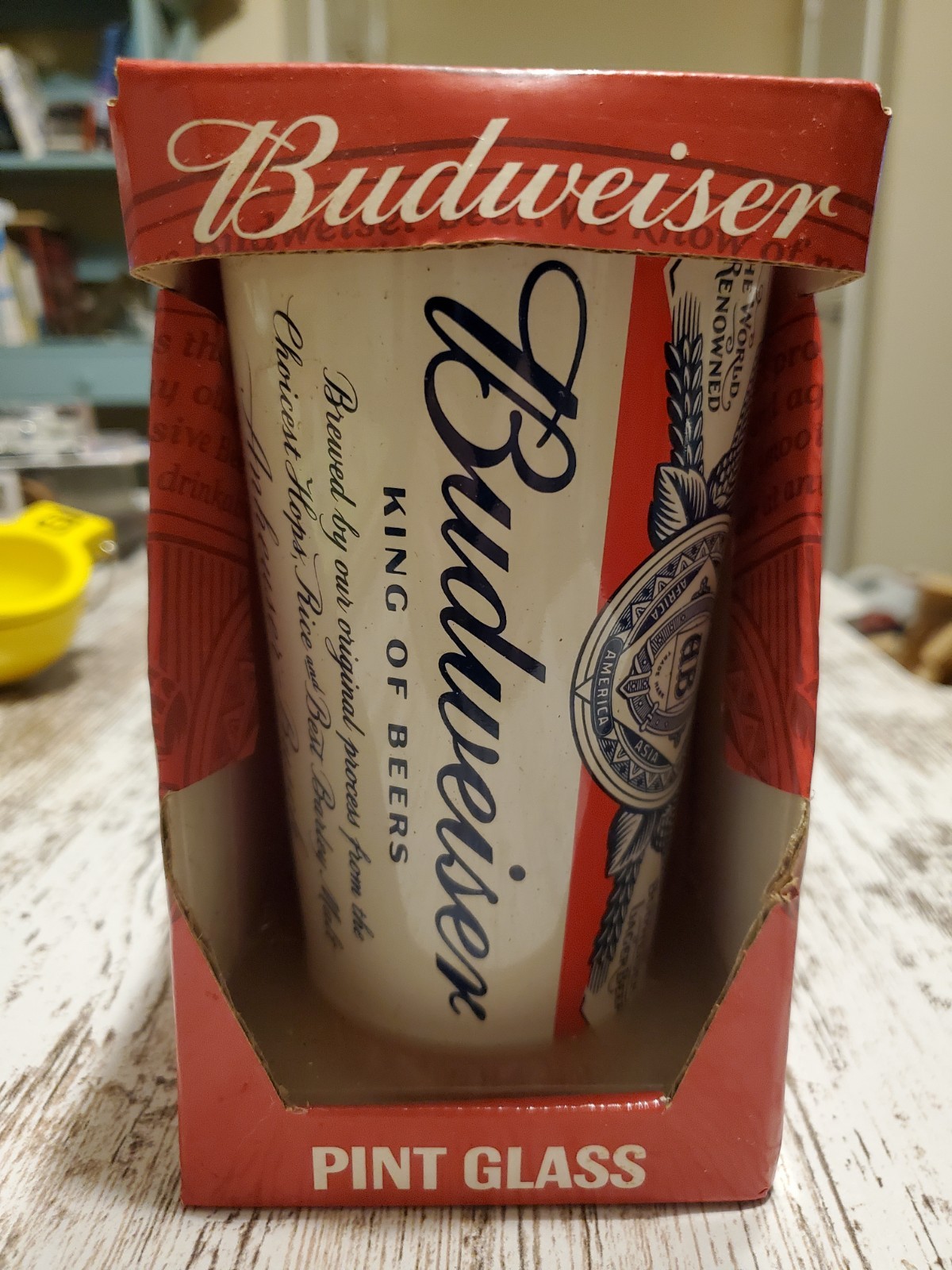 Budweiser Pint Beer Glass Cup 16 oz In Box Full Budweiser Red Glass 