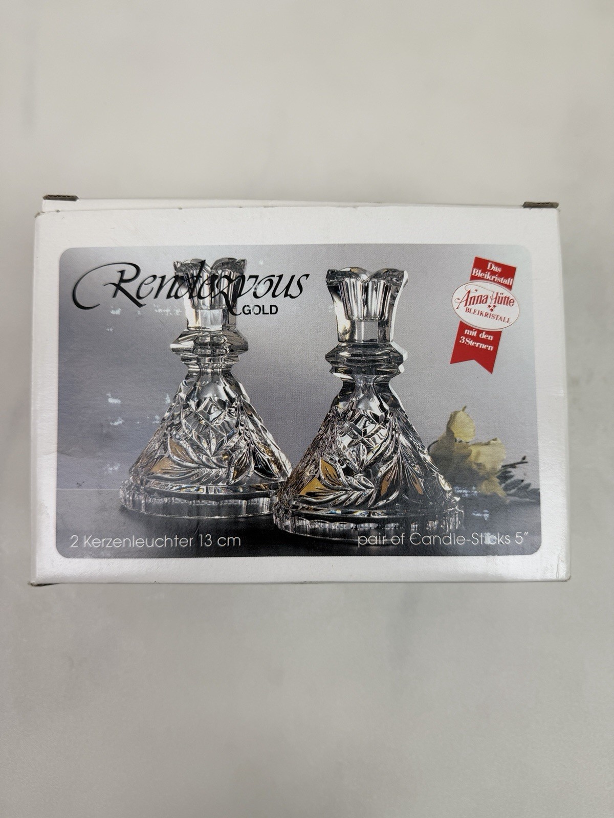Anna Hütte Bleikristall Rendezvous Gold Crystal Candlesticks Pair 5” Germany