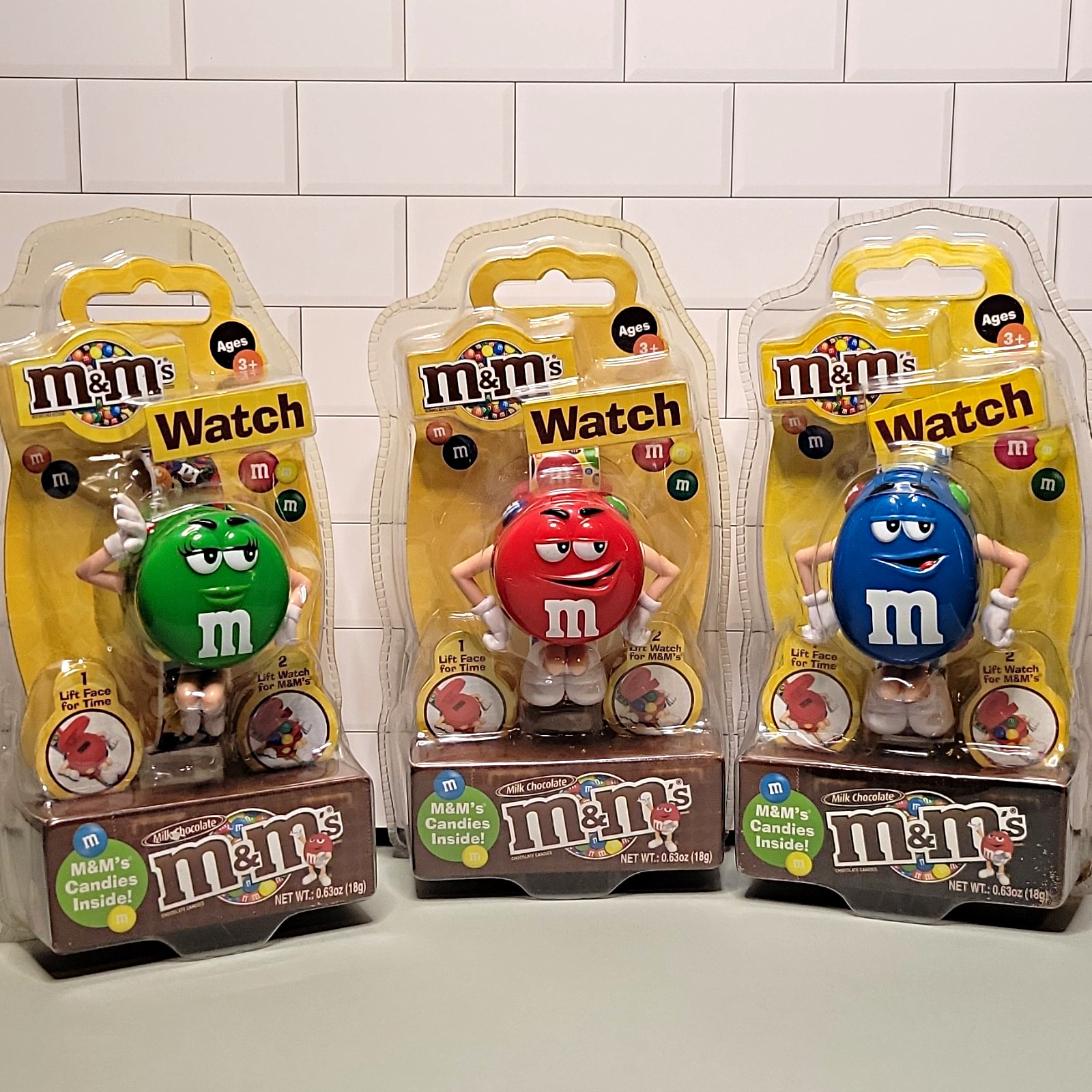 M&M\'s Lot of 3 Character Watches Candy Dispensers Green Red Blue Multicolor