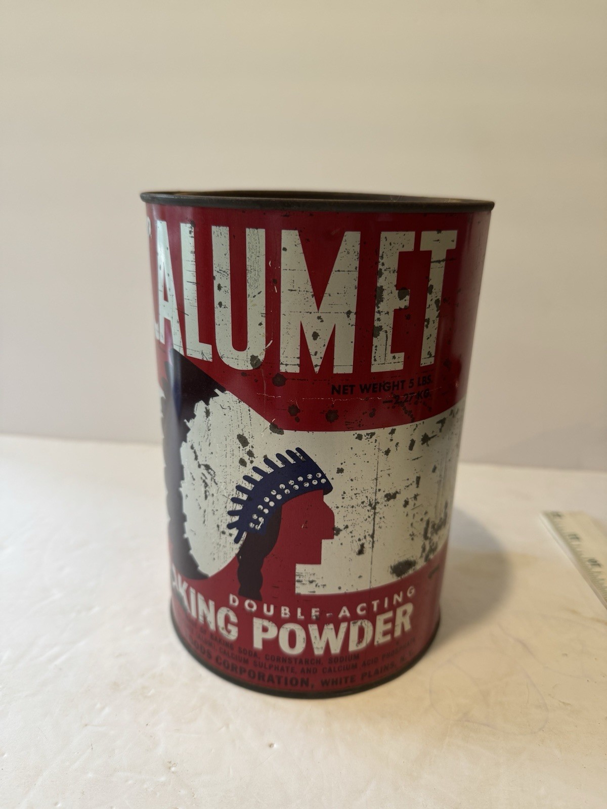 Vintage Calumet Baking Powder 5 LB Tin Large Advertising Can Embossed Lid