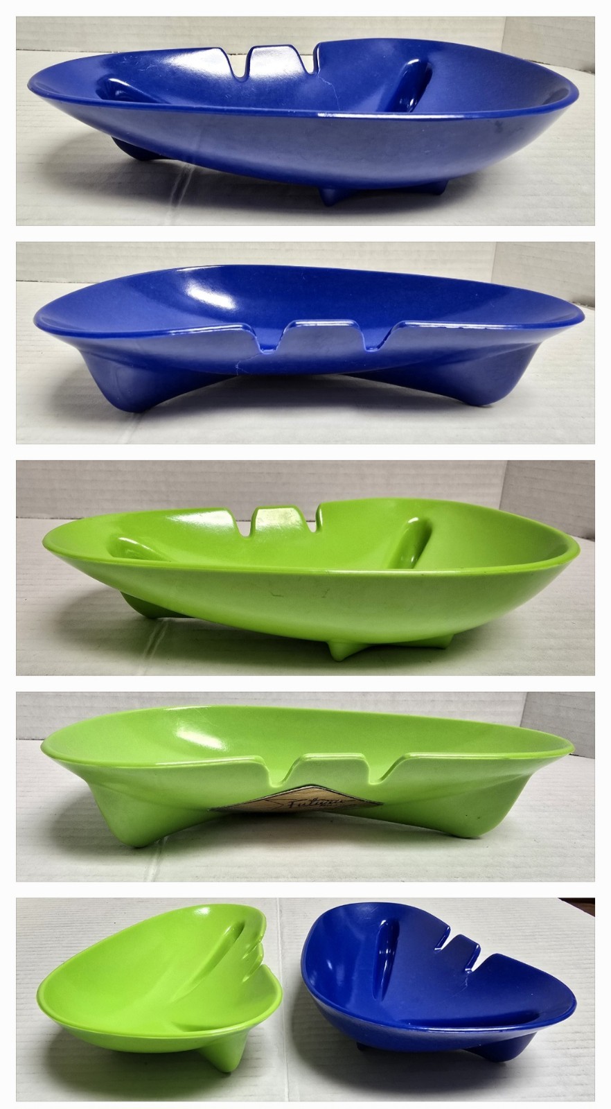 MCM Two Vintage 1960\'s Retro FUTURA Boomerang Melamine (2) Ashtrays Kaye LaMoyne