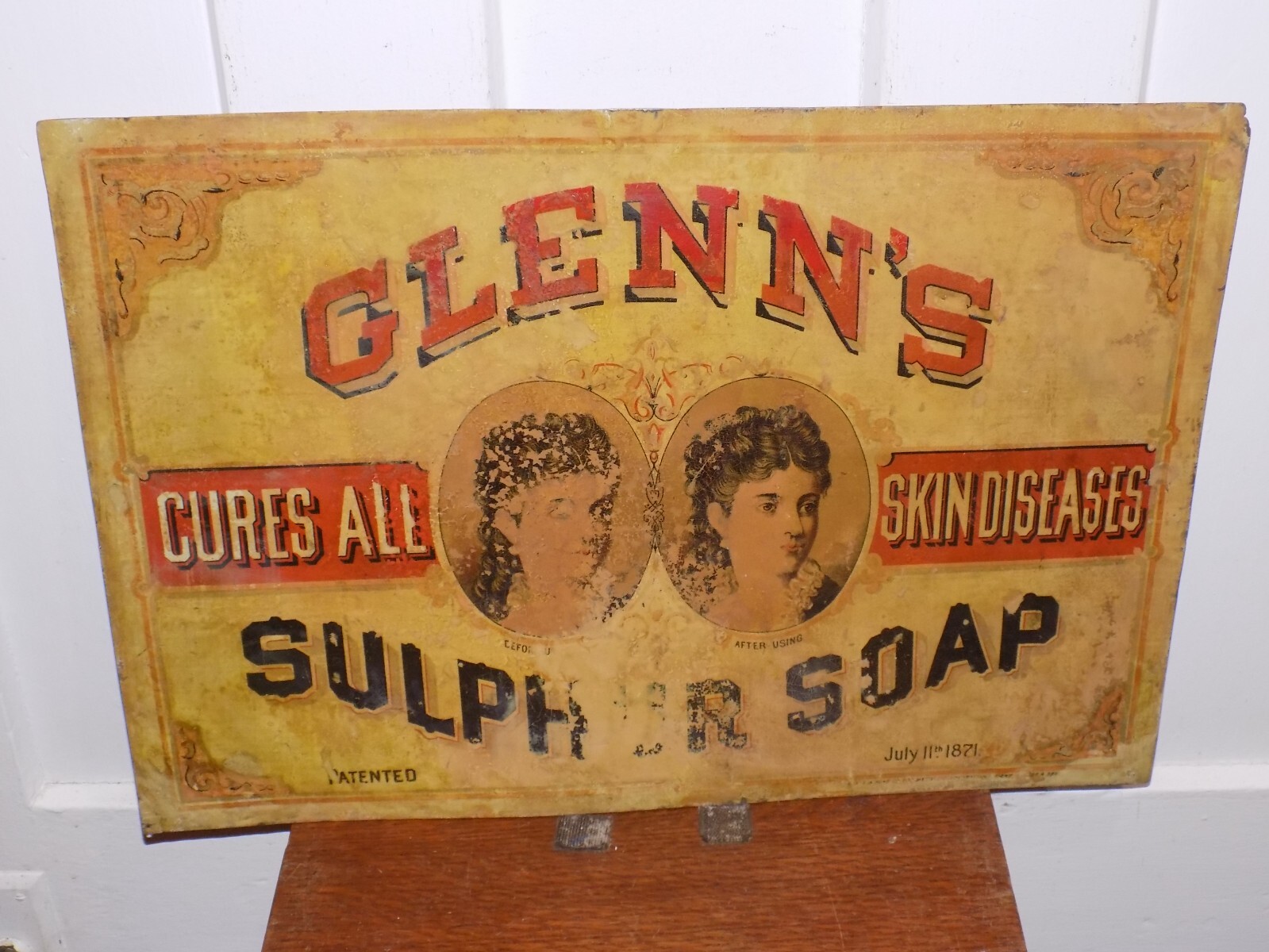 Vintage 1871 Glenn’s Sulpher Soap Advertising Metal Sign