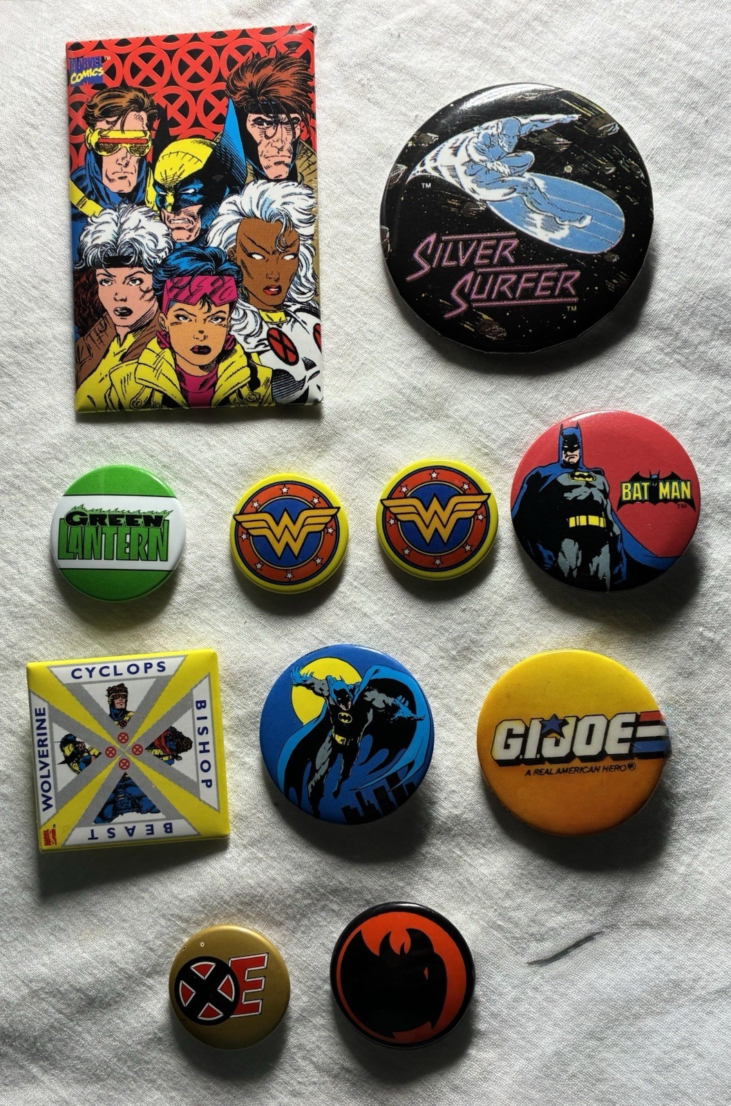 Vintage 80s/90s Comic Pin Lot (11) - Marvel X-Men, DC Batman, G.I. Joe - Bex Ltd