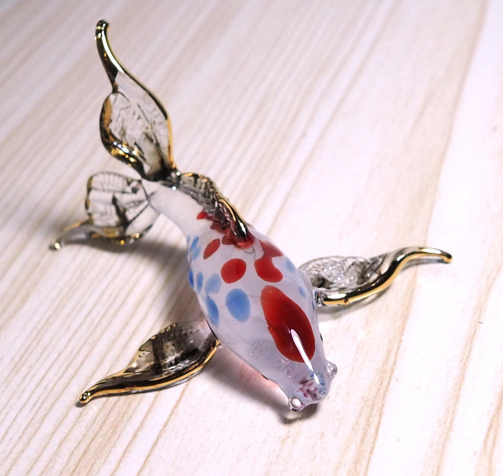 milk butterfly CARP Koi Fish figurine blown glass gold trim 2.85\