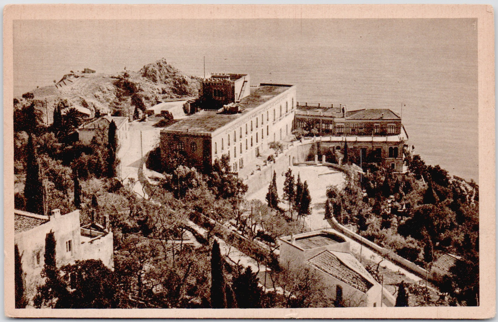 Italy Taormina 1910 Grand Hotel Castello a Mare Seafront Building Postcard