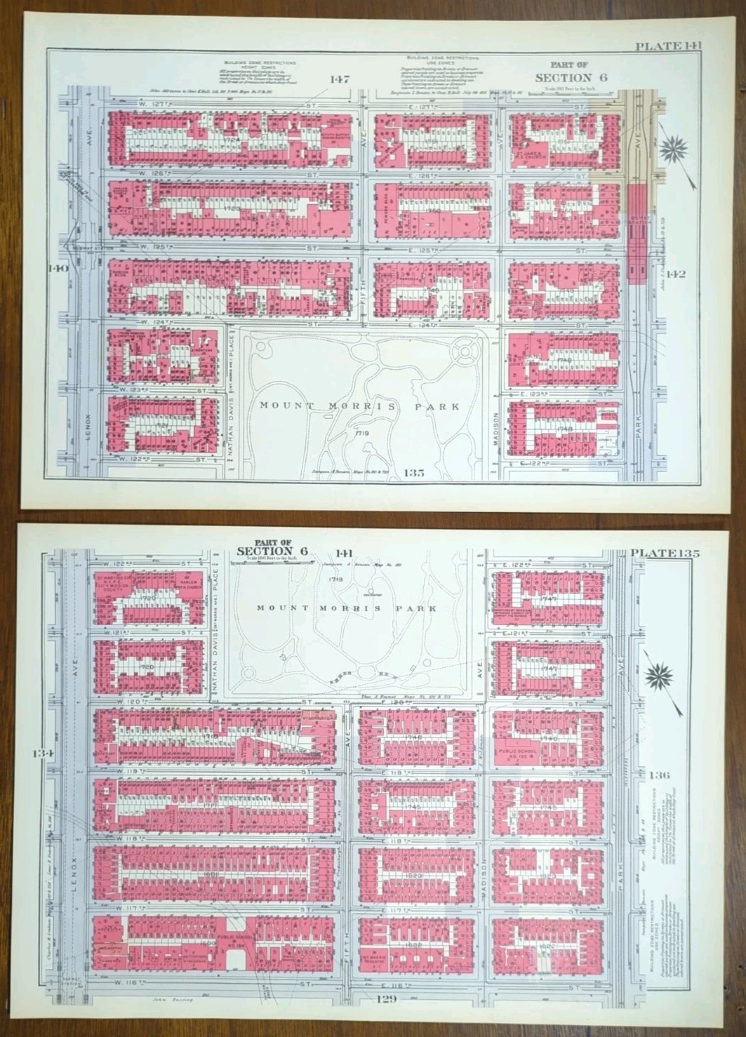 Vintage 1934 New York City NY Maps W116-W127 MOUNT MORRIS, MARCUS GARVEY PARK