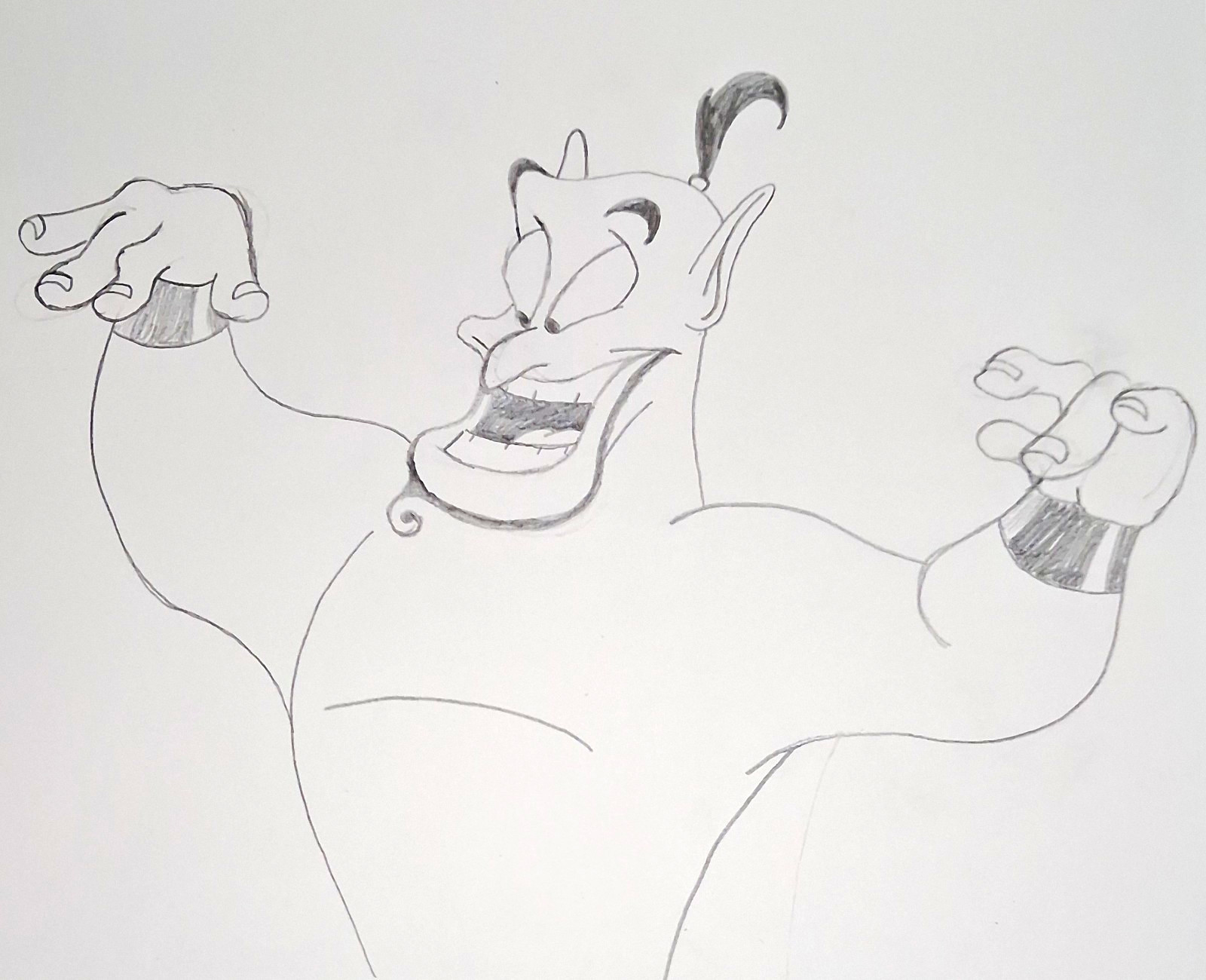 Disney Aladdin Genie Pencil Drawing 1990s Western Animation Art No Frame