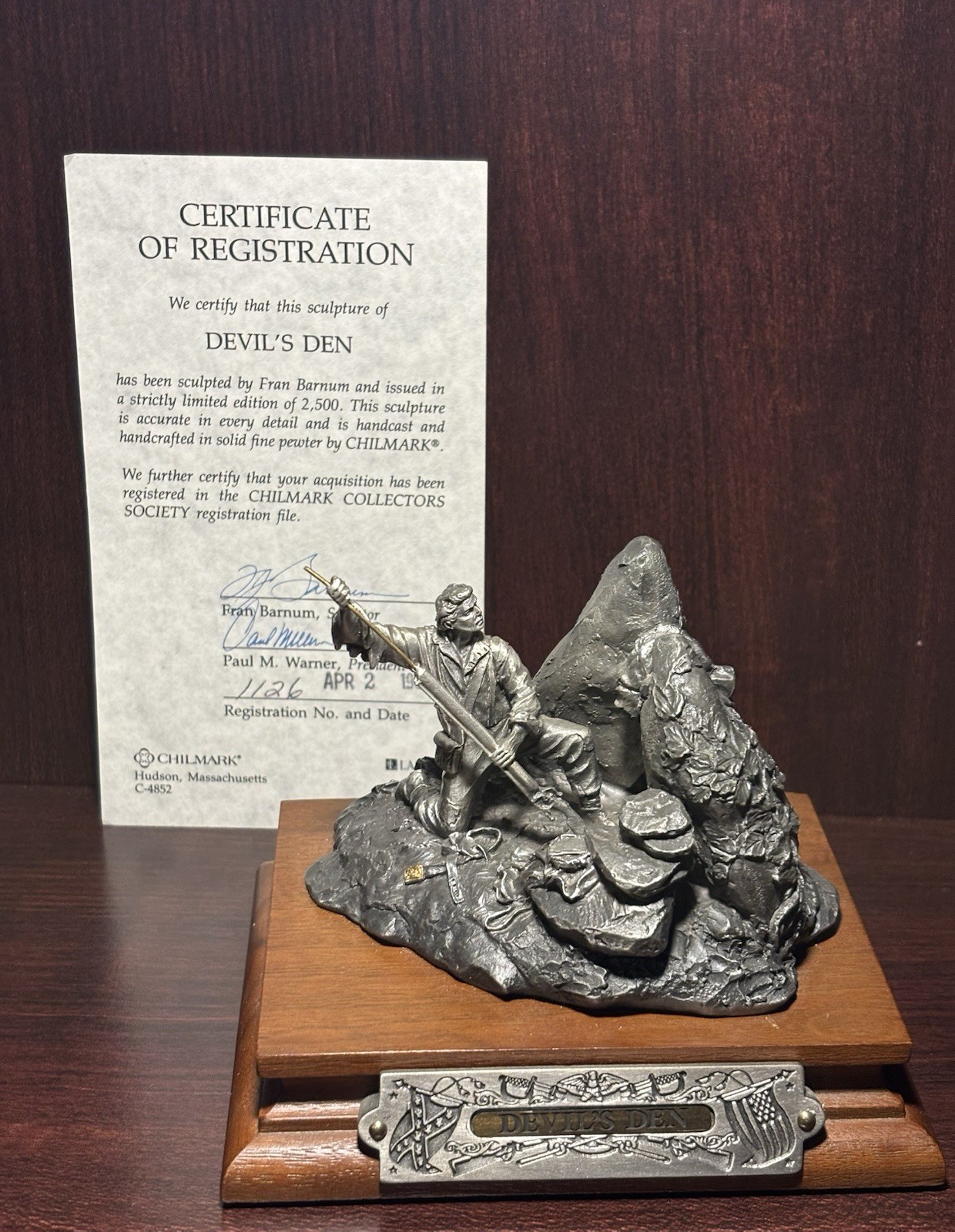 Chilmark “Devils Den” Civil War  FJ Barnum Pewter Sculpture. COA 1126/2500