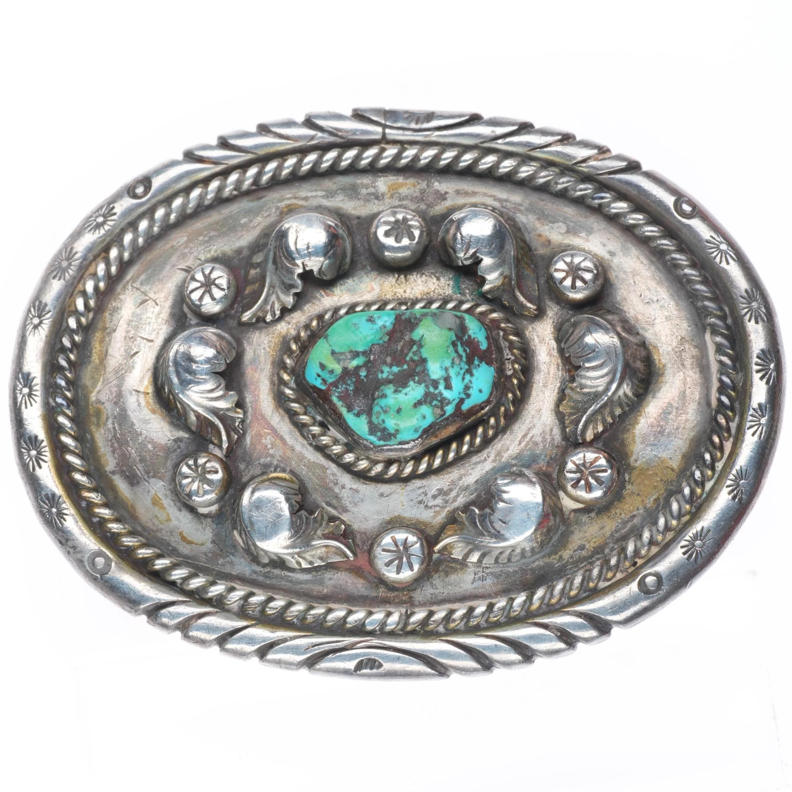 Dan Secatero heavy vintage Navajo sterling silver turquoise belt buckle Dan Secatero heavy vintage Navajo sterling silver turquoise belt buckle