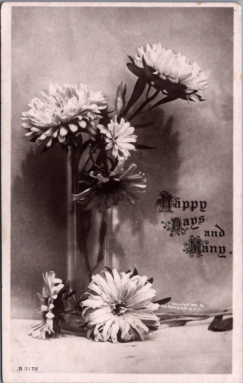 1907 RPPC Happy Days & Many Flowers Postcard, Rotograph Co. New York