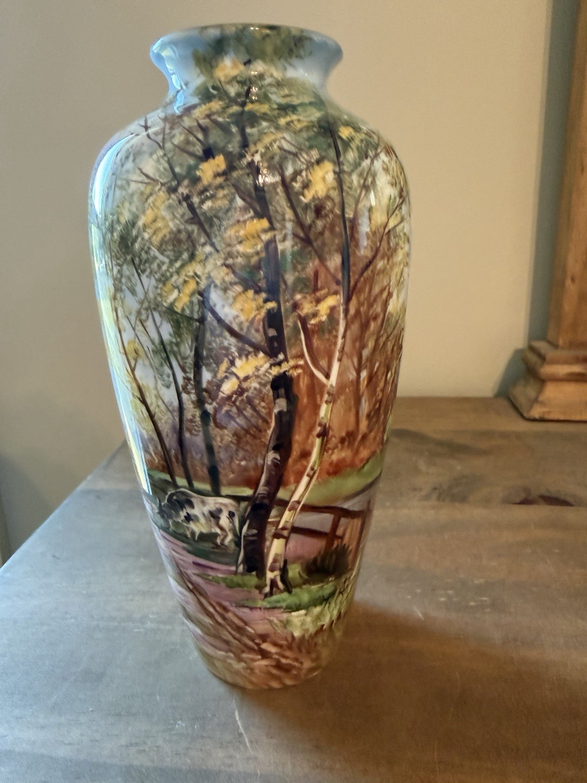 20th C. Japanese Hand Painted Noritake Nippon Toki Kaisha Landscape Vase 9”T