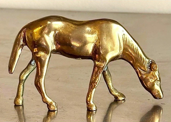 Vintage Solid Brass Grazing Horse