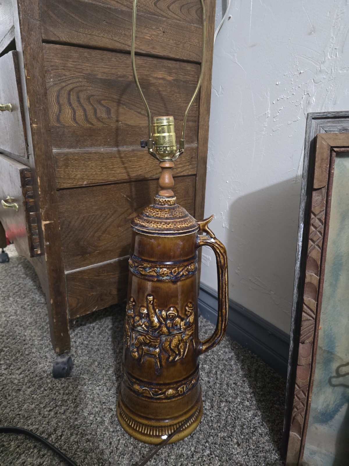 Unique Vintage ceramic beer stein lamp, likely dating from the mid-20th century