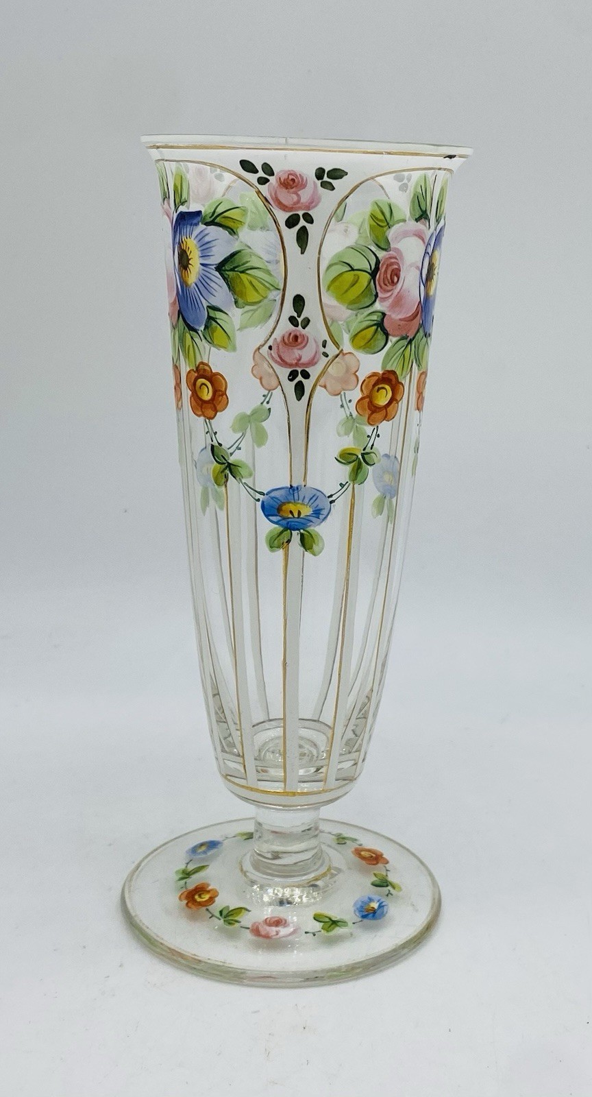 Jugenstil Bohemian JOSEPHINENHUTTE Hand Painted Enameled Translucent Glass Vase