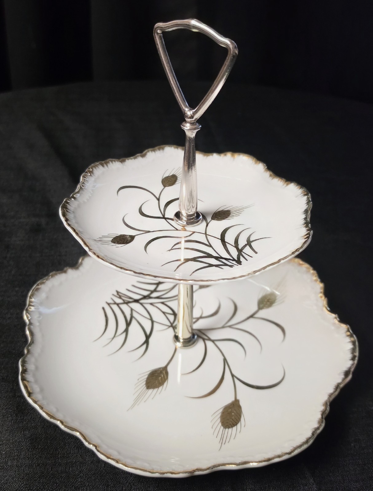 Vintage Lefton Golden Wheat 2 Tier Tidbit Tray 1950s Japan Model #NE20126N