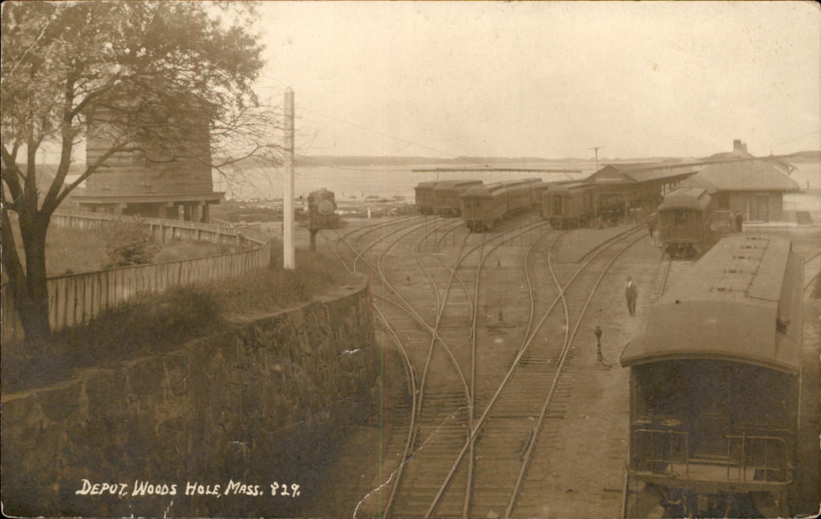 Woods Hole MA Cape Cod Train Depot c1910 Real Photo Vintage Postcard