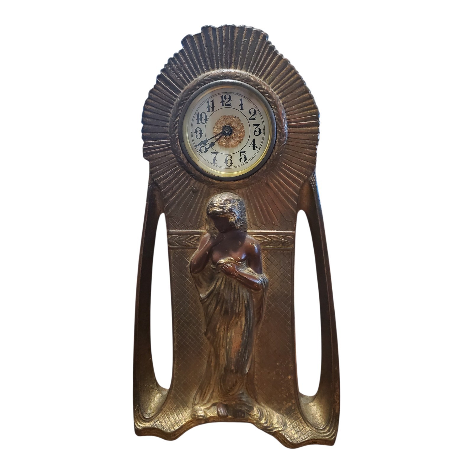 Antique c1900's Ansonia Art Nouveau Bronze Mantle Statue Clock Working & Ticking Antique c1900's Ansonia Art Nouveau Bronze Mantle Statue Clock Working & Ticking