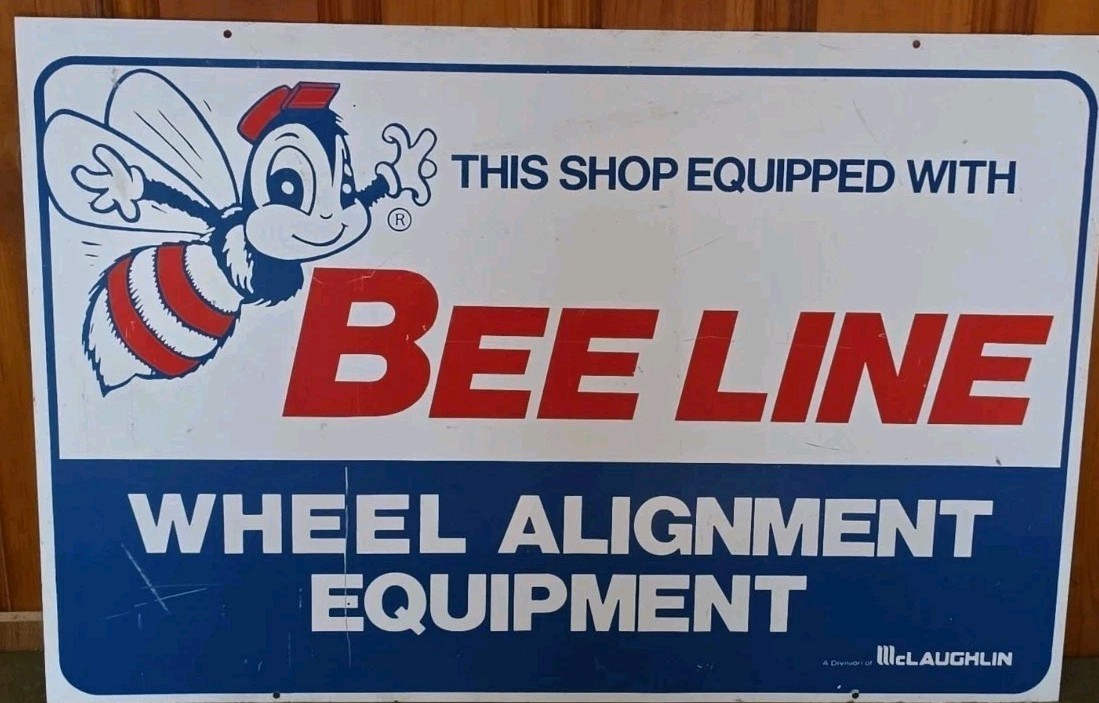 24x36 BEE LINE WHEEL ALIGNMENT EQUIPMENT VINTAGE DOUBLE SIDED METAL... 24x36 BEE LINE WHEEL ALIGNMENT EQUIPMENT VINTAGE DOUBLE SIDED METAL...