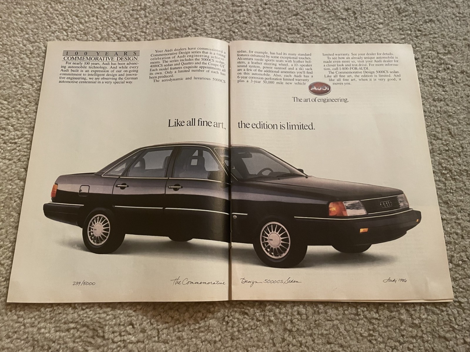 Vintage 1986 AUDI 5000CS LIMITED EDITION PRINT AD