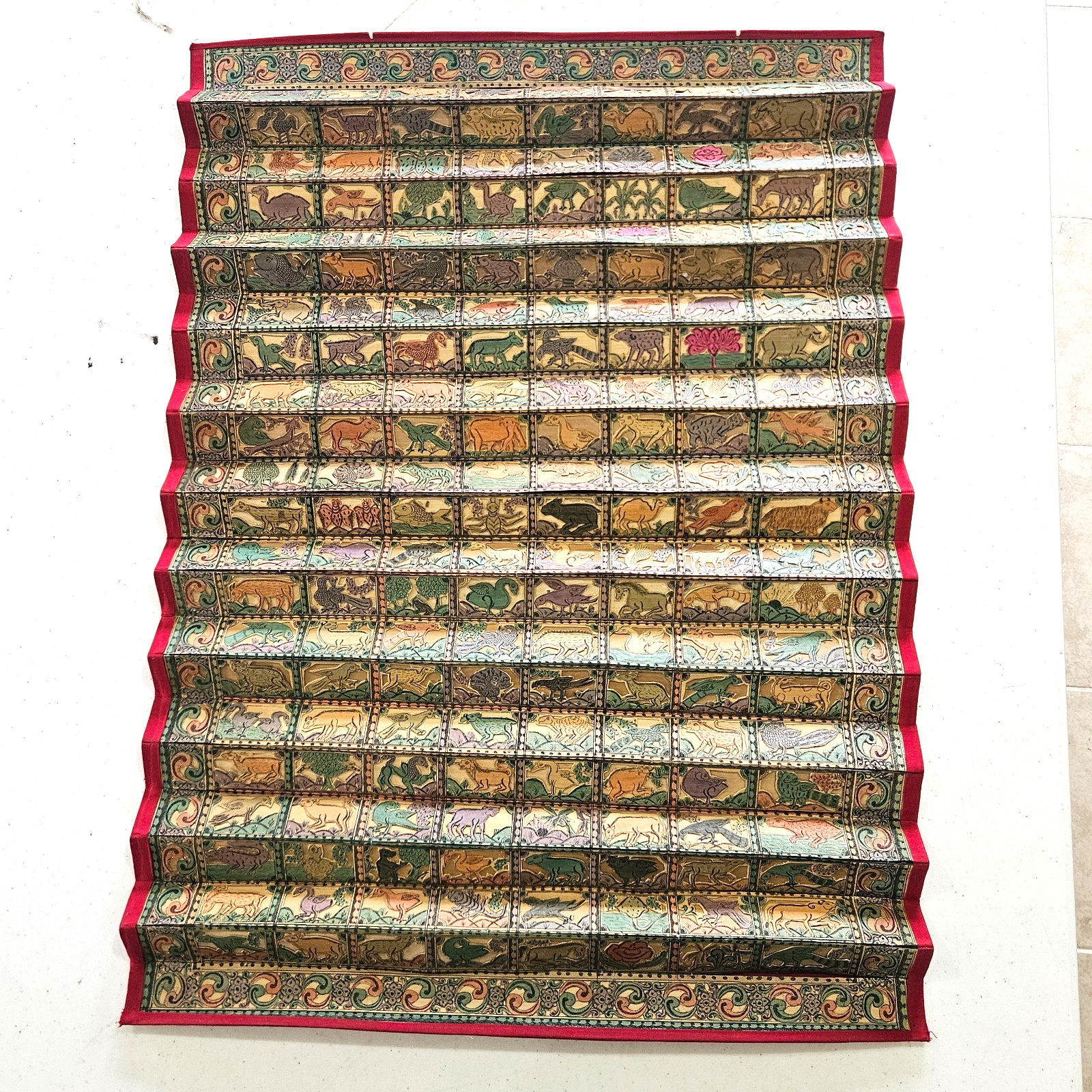 Vintage Indian Folk Art Hand Cut Painted Wood Animal Accordion Wall Hanging