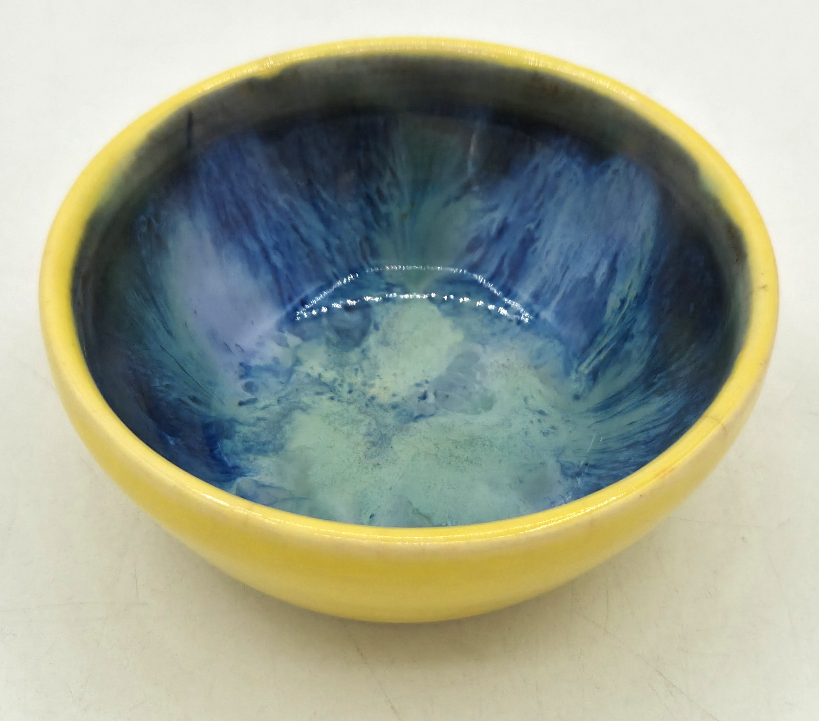 Unique Handmade Trinket Dish SIGNED Vibrant Yellow Blue Green ⚡FREE SHIP⚡