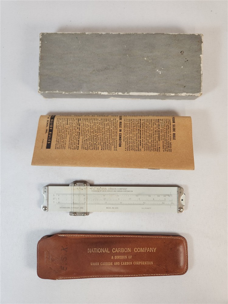 National Carbon Company R.C. Pickett Model No. 200 Slide Rule w/ Case & Box 1949