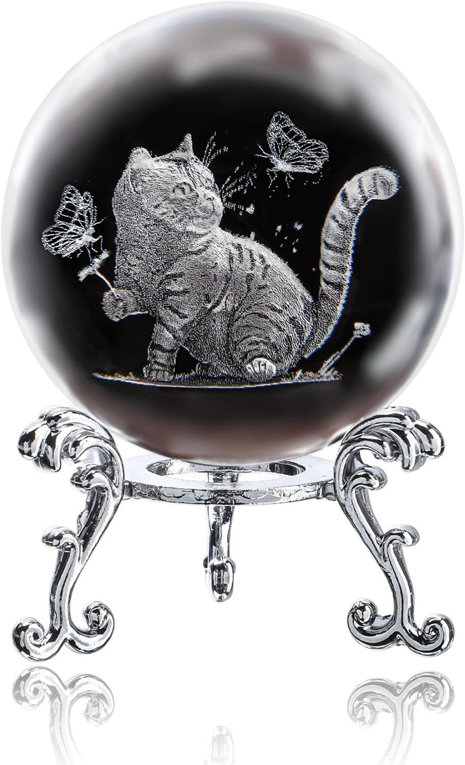 3D Cat Crystal Ball with Stand Laser Engraved Kitten Figurine Gift