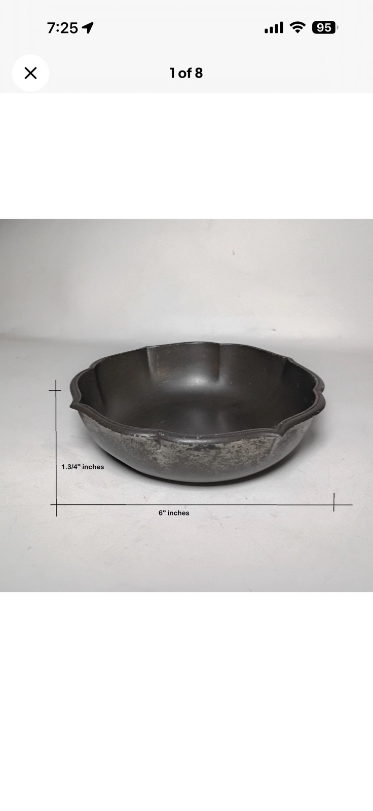 Just Andersen  Antique Denmark  1920's Disko metal scalloped ovoid bowl