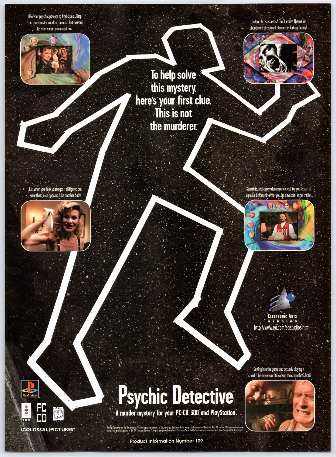 Psychic Detective - PS1 PC - Vintage Original Print Ad/Poster Promo Art 1996