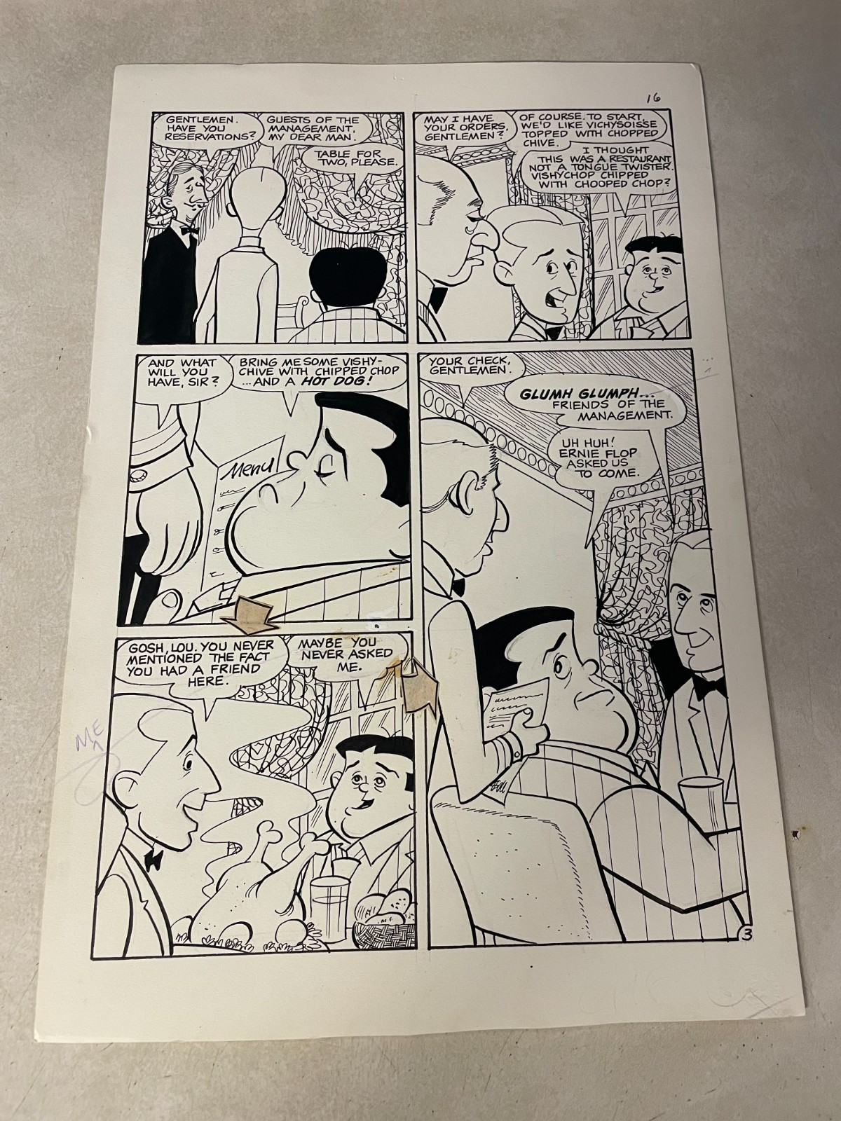 ABBOTT and COSTELLO #12 original comic art 1969 EAT AT FRIENDS FANCY RESTAURANT