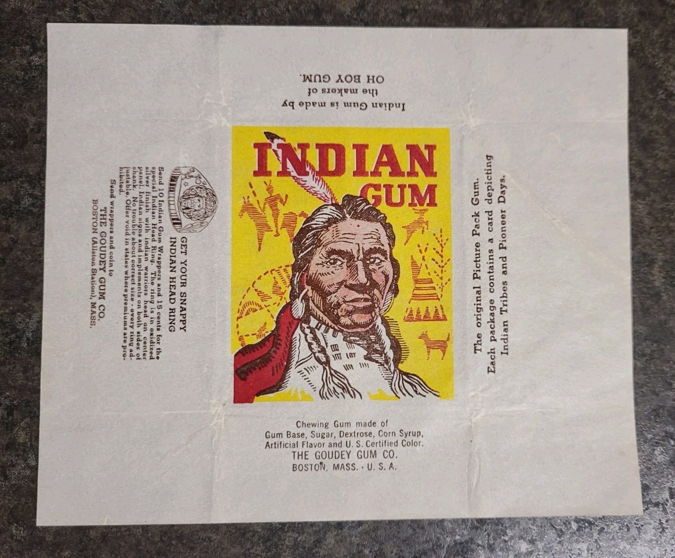 1947 Goudey OH BOY Indian Gum Wax Pack Wrapper Beautiful Condition NO RIPS 