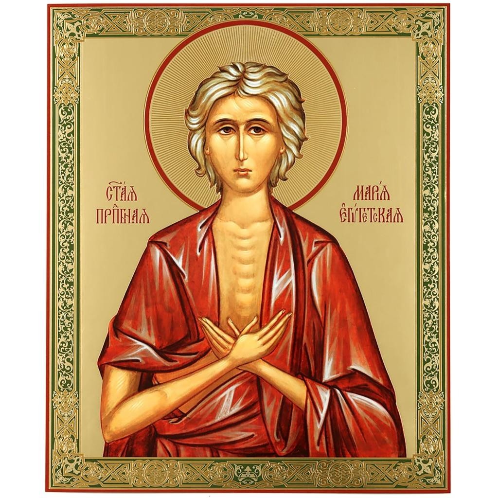 Mary of Egypt Icon Gold Foil Wooden Icon 3 inch Gold foil Cross on the Back Side