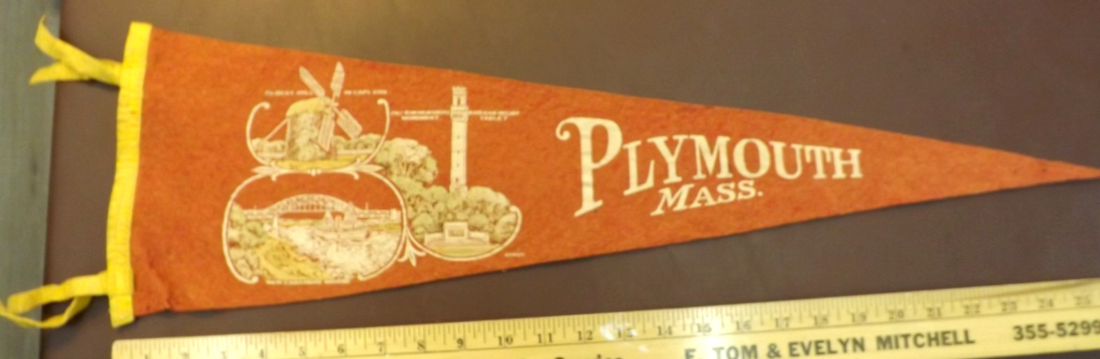 VINTAGE 1930s PLYMOUTH MASSACHUSETTS PENNANT 26.5