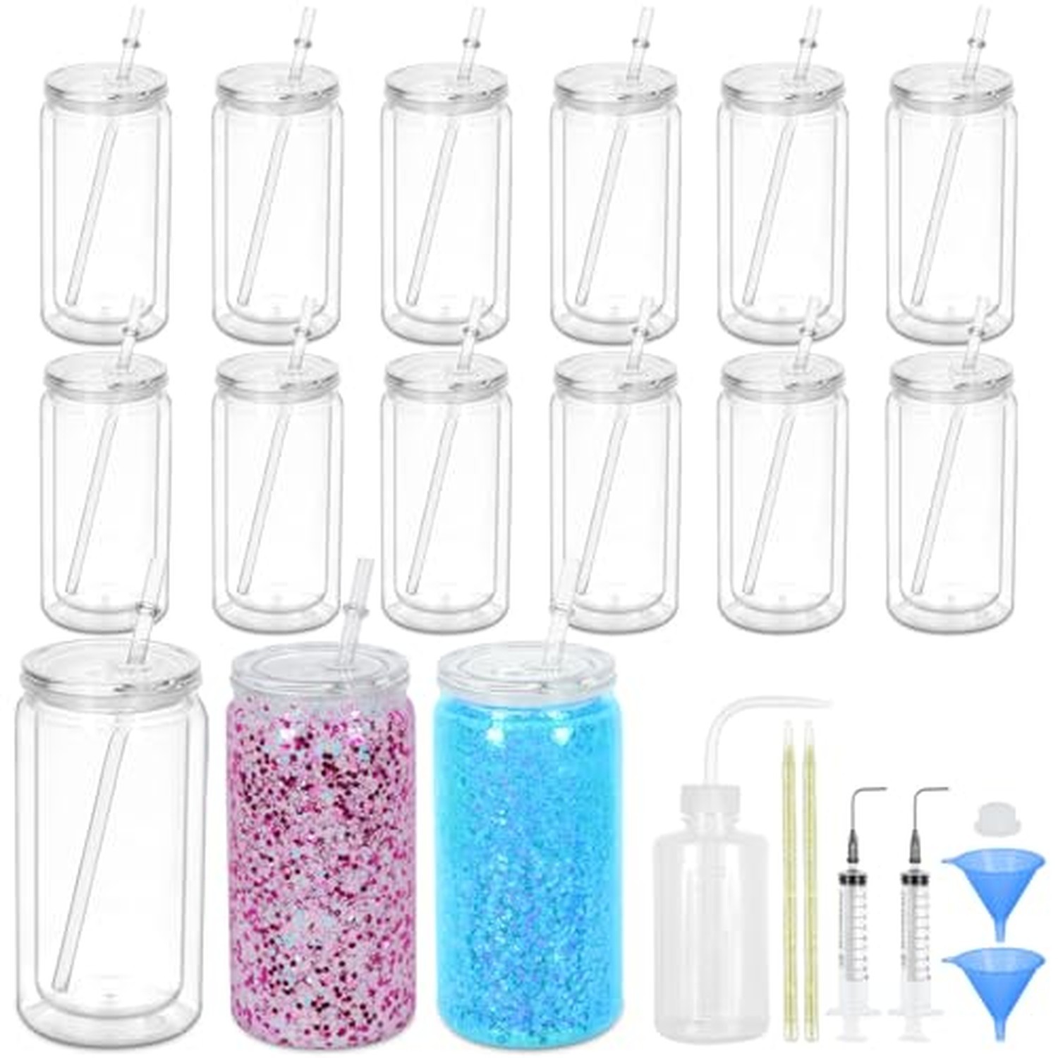 15 Pack Acrylic Snow Globe Tumbler, 16 Oz Pre Drilled Double Wall Snow Globe ...