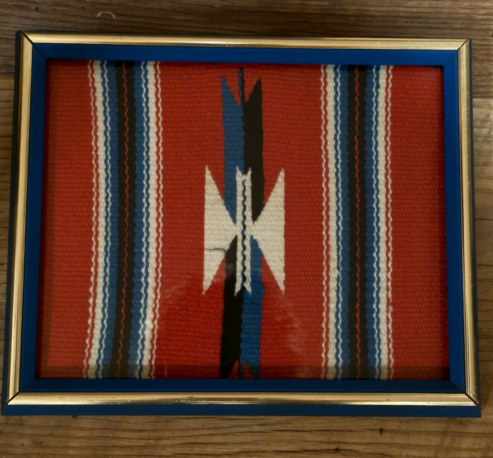 Vintage Southwest Chimayo Weaving Framed  1970's