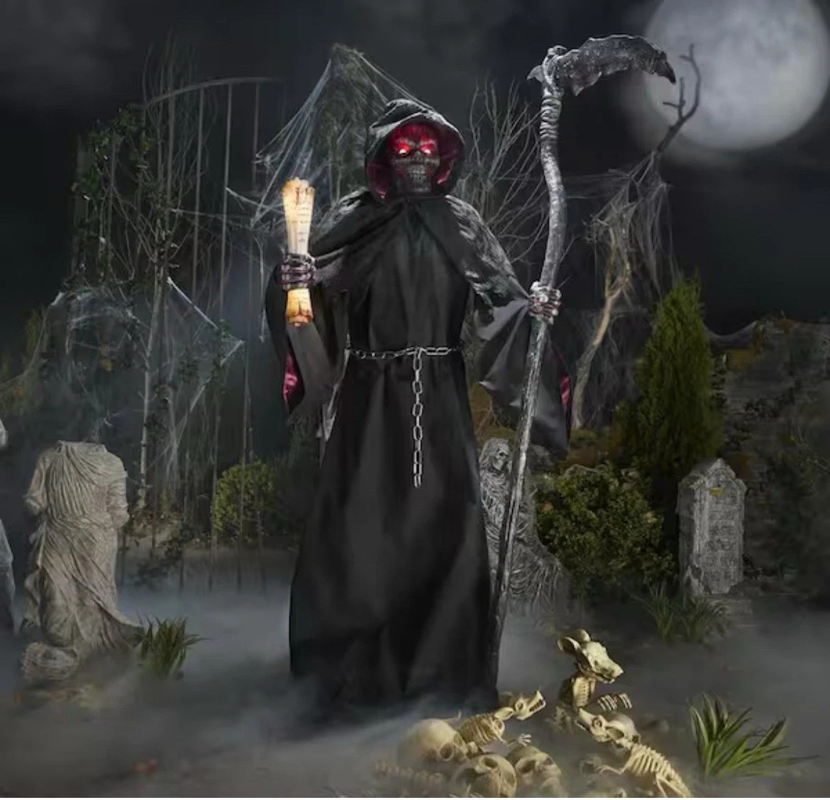 Home Accents 7.5 ft Grave & Bones Animated LED Fiery Reaper H20 Halloween Prop