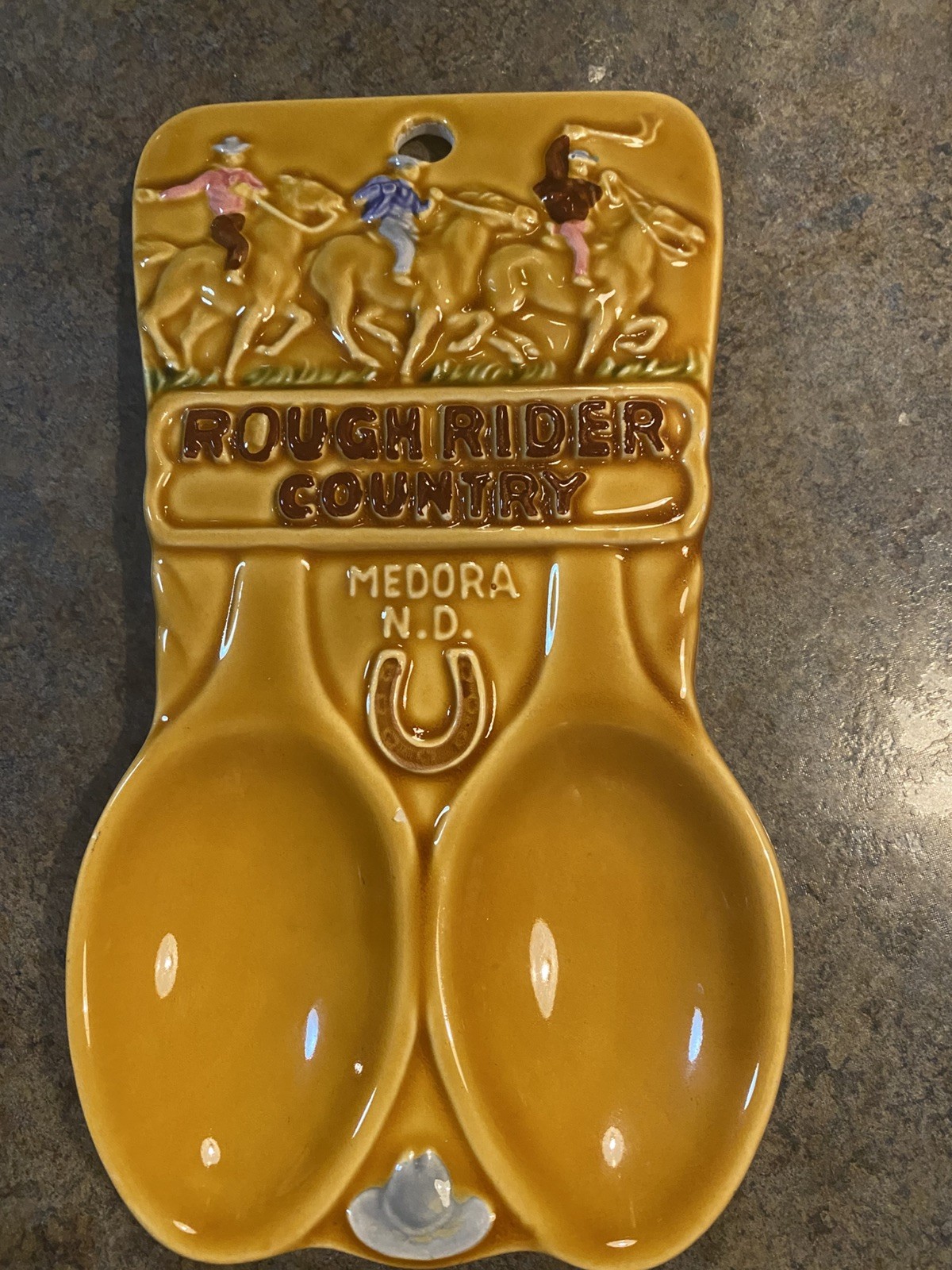 Medora, North Dakota ROUGH RIDERS COUNTRY Cowboys Double Spoon Rest - Souvenir
