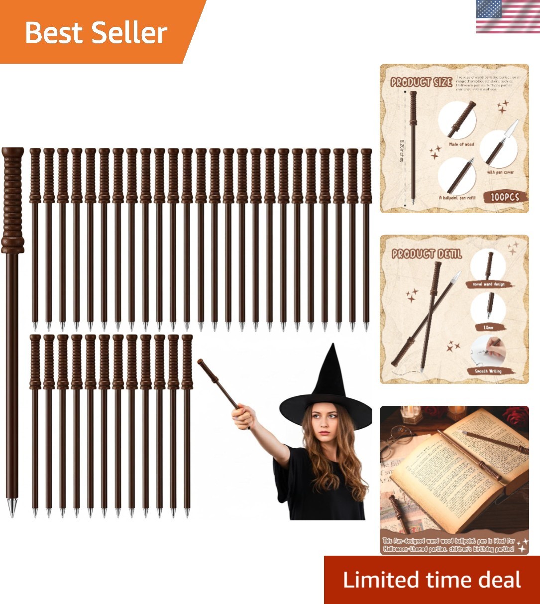 Durable 100 Pcs Wizard Wand Pens with Caps - Ideal for Halloween Celebrations