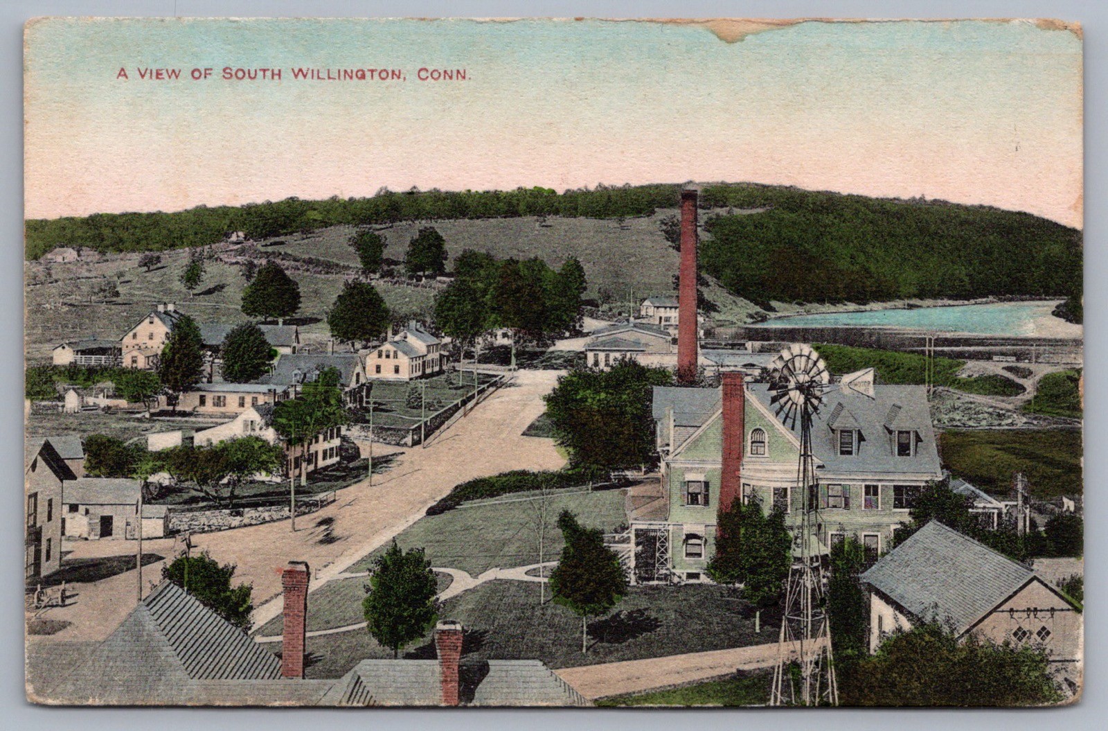 View of South Willington CT Connecticut Bird’s Eye Aerial 1912 Postcard L5
