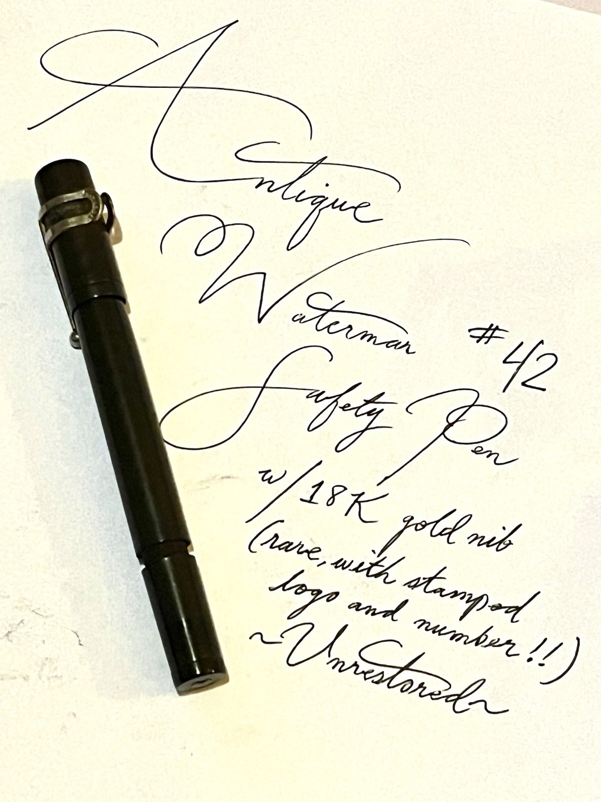 Antique Waterman’s 42 Safety Pen w/Rare 18K Globe Logo ‘99’ Nib - Unrestored